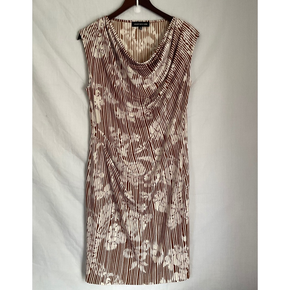 Jones‎ New York Sheath Dress Cowl Neck Abstract Print Career Brown Size S